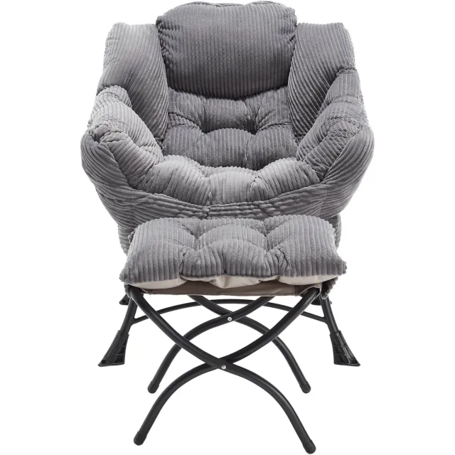 MUVANO Fauteuil met poef - Grijze luie stoel - Ergonomische leesstoel - Moderne accentstoel - 27,52 inch - Ontspannen - Woonkamer Grijs