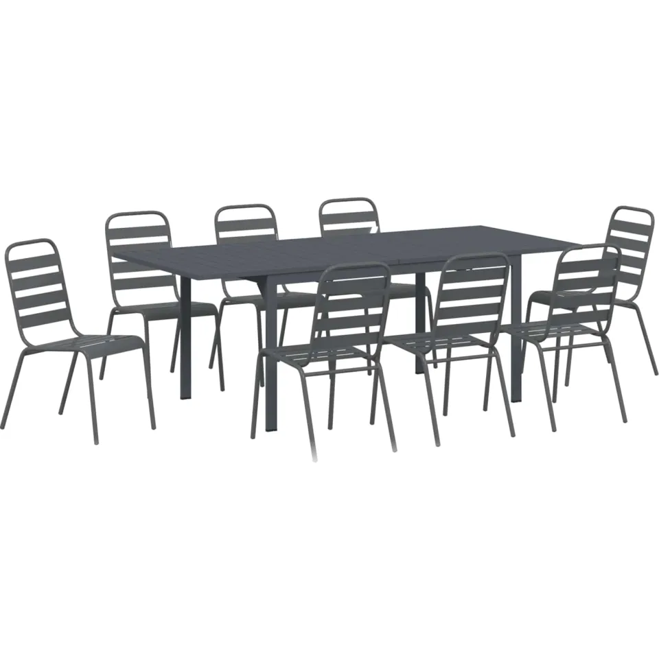 vidaXL Tuin eettafelset 9 st Antraciet Poedercoating staal Anthraciet