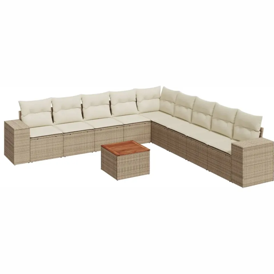 vidaXL 10-delige Loungeset met kussens poly rattan beige, foto 3