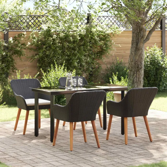 vidaXL Tuin eettafelset 5 st Zwart poly rattan, foto 2