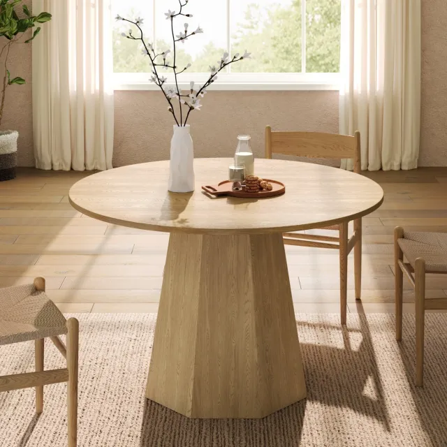 MODFU Eettafel - Rond 120 Cm - Scandinavisch - MDF - Eikenkleur