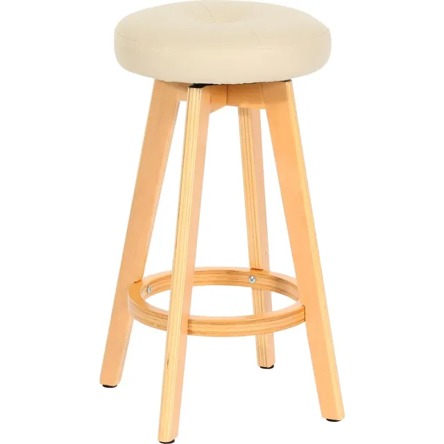 Cosmo Casa Barkruk - 360° Draaibaar - Comfortabele Vulling - Kunstleer - Berkenhout - Crème met Lichtkleurige Poten - 67x45x45 cm Bruin