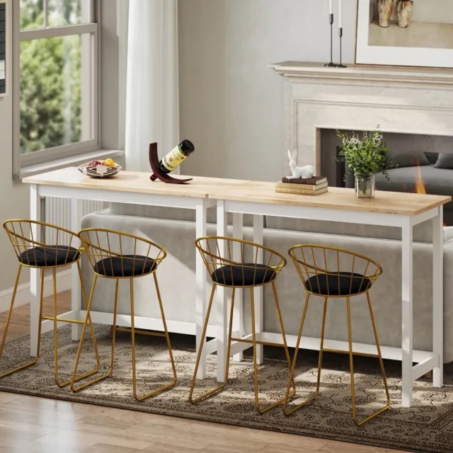 MODFU Bartafel Eikenlook, compact sta-tafel voor 2 personen, rubberwood frame, wit gelakt