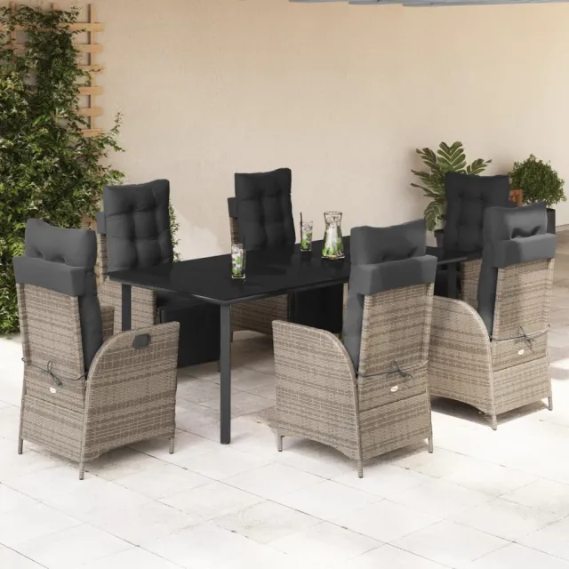 vidaXL 7-delige Tuinset met kussens poly rattan grijs, foto 2