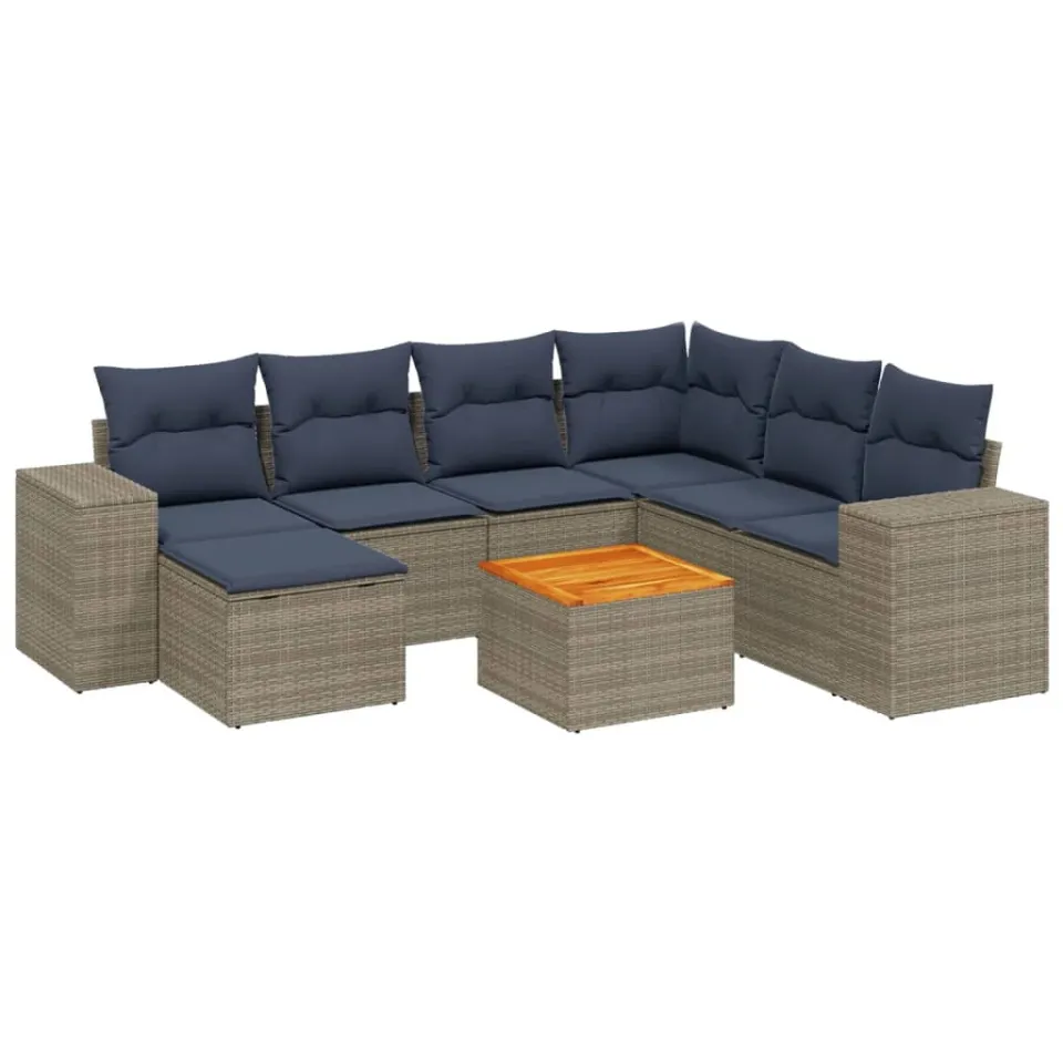 vidaXL 8-delige tuinbankset met kussens, grijs polyrotan, foto 3