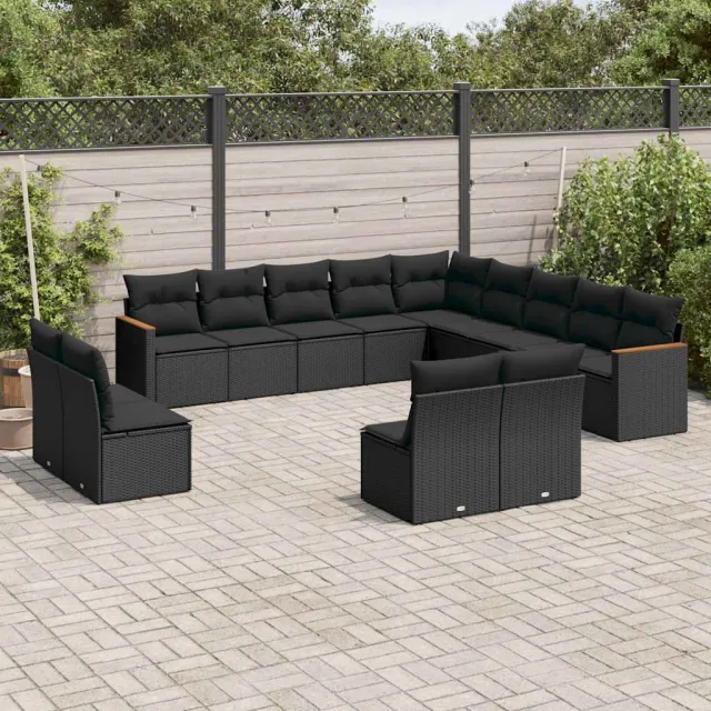 vidaXL 13-delige Loungeset met kussens poly rattan zwart, foto 2