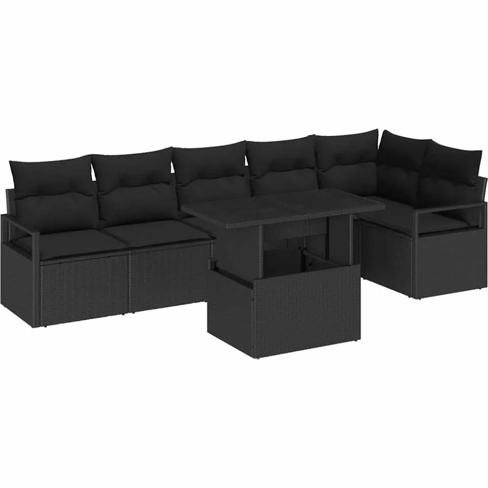 vidaXL Tuin Sofa Set 7 st Zwart poly rattan