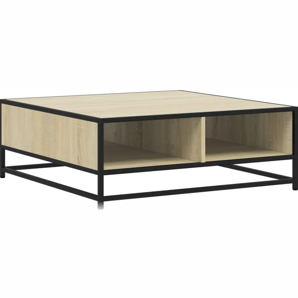 vidaXL Salontafel 80x80x30 cm bewerkt hout en metaal sonoma eikenkleur Bruin