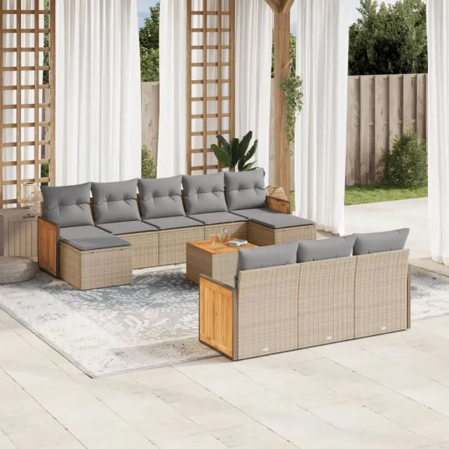 vidaXL 11-delige Tuinset met kussens poly rattan beige, foto 2