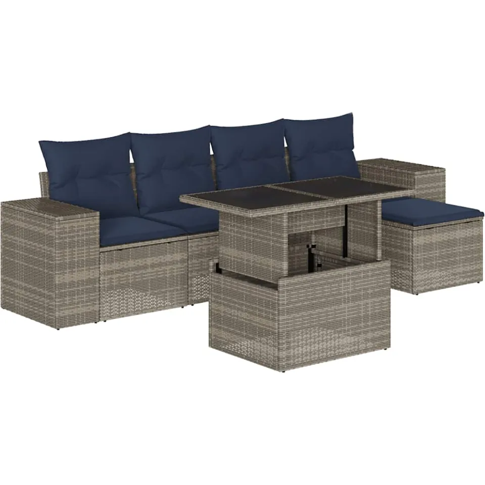 vidaXL 6-delige tuinbankset met kussens, grijs polyrotan, foto 3