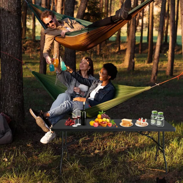 MODENUIT Tuintafel - Opvouwbaar Met Handgreep - Voor Picknick En Camping - Kunststof En Zwart - 180 Cm