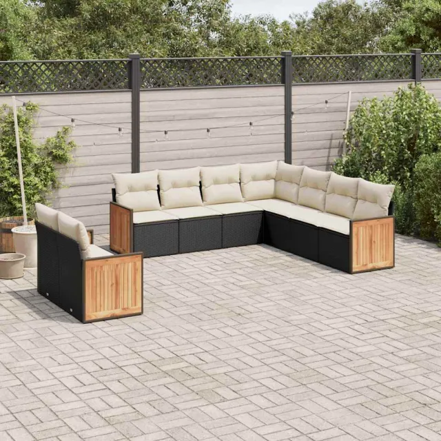 vidaXL 9-delige Loungeset met kussens poly rattan zwart, foto 2
