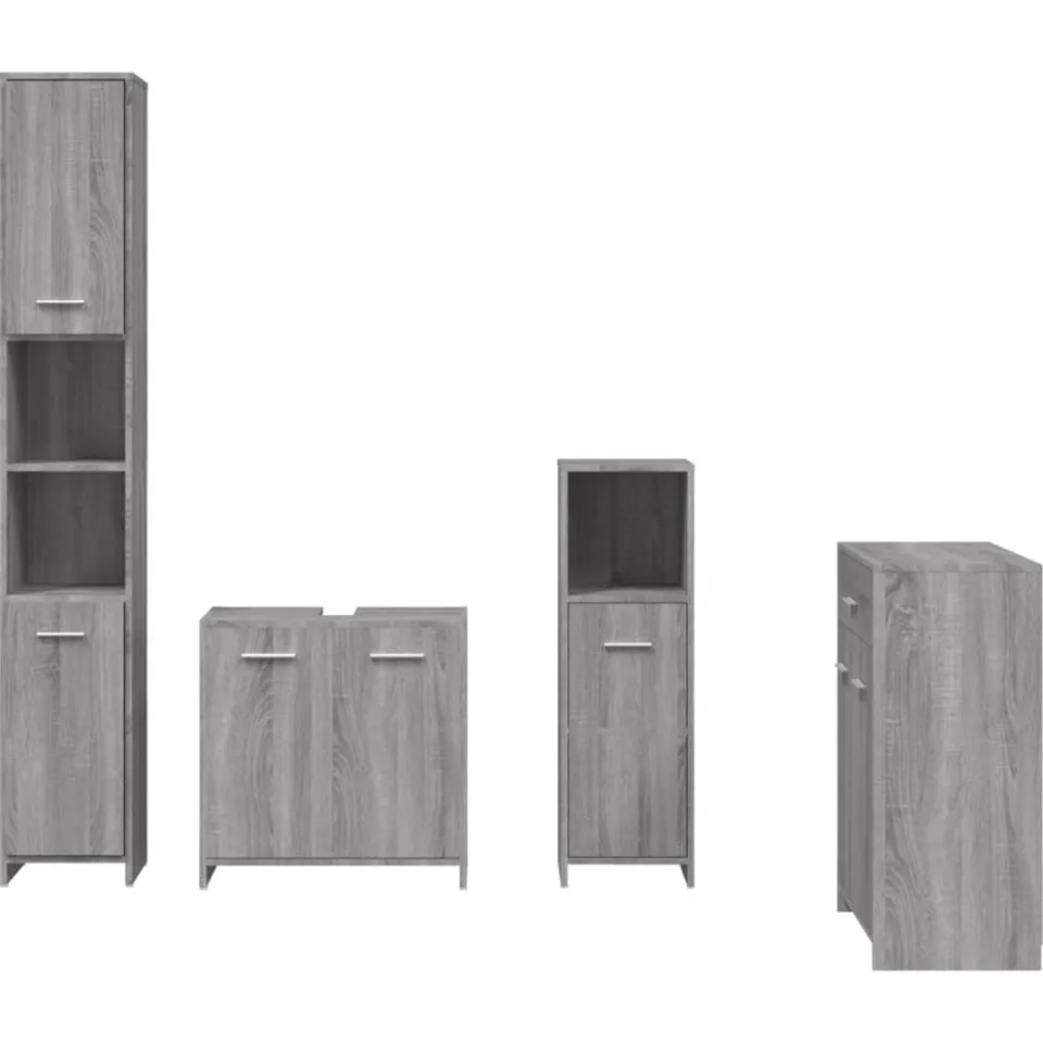 vidaXL 4-delige Badkamermeubelset bewerkt hout grijs sonoma eikenkleur, foto 4