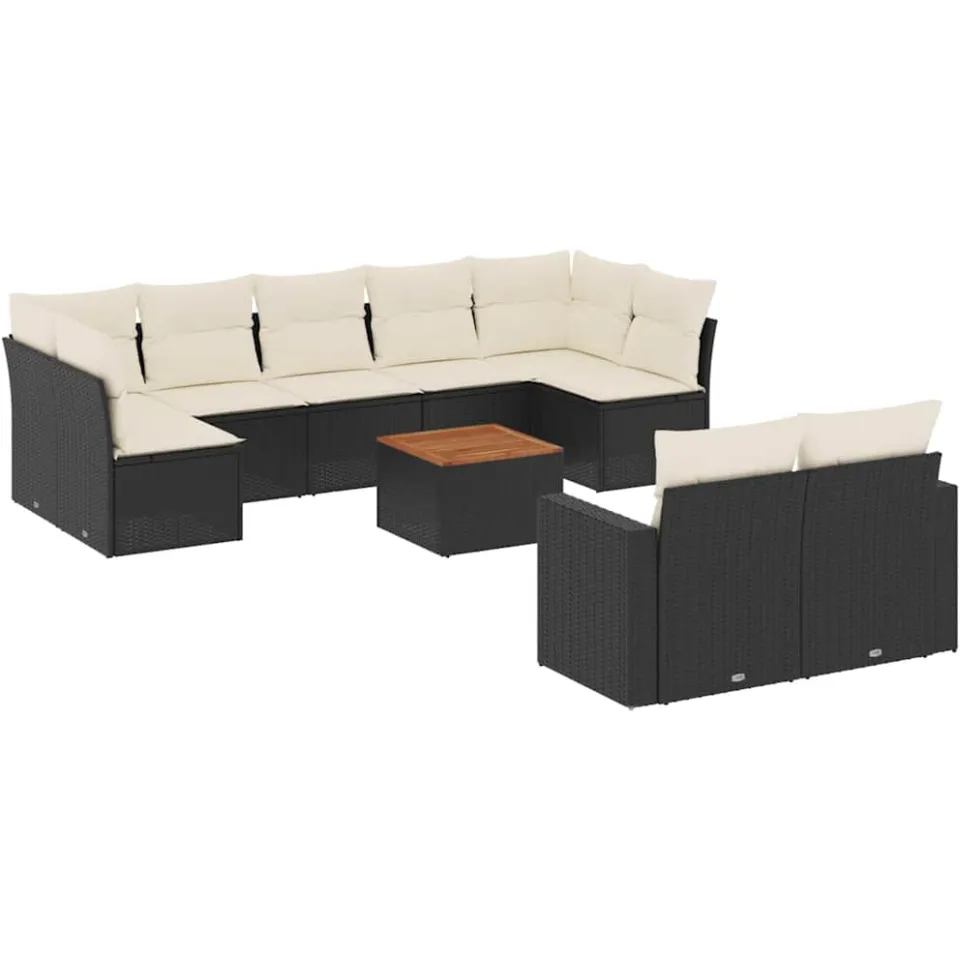 vidaXL 10-delige Loungeset met kussens poly rattan zwart, foto 3