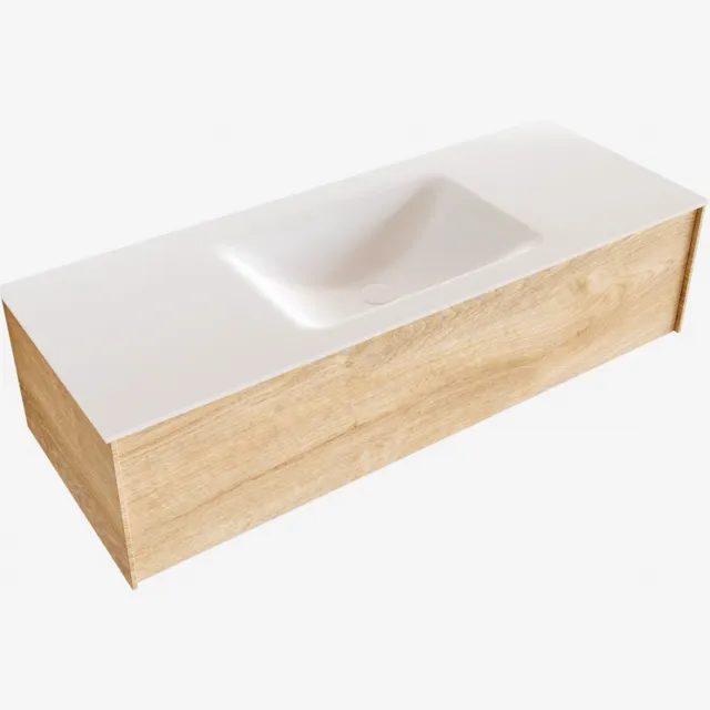 Boss & Wessing Badkamermeubel BWS Madrid Washed Oak 120x45x30 cm Mat Witte Solid Surface Wastafel (1 kraangat)