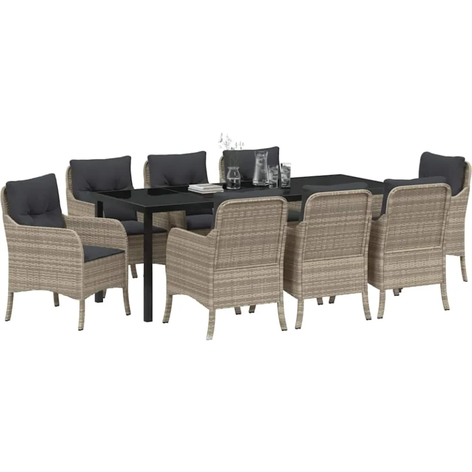 vidaXL Tuin eettafelset 9 st Lichtgrijs poly rattan