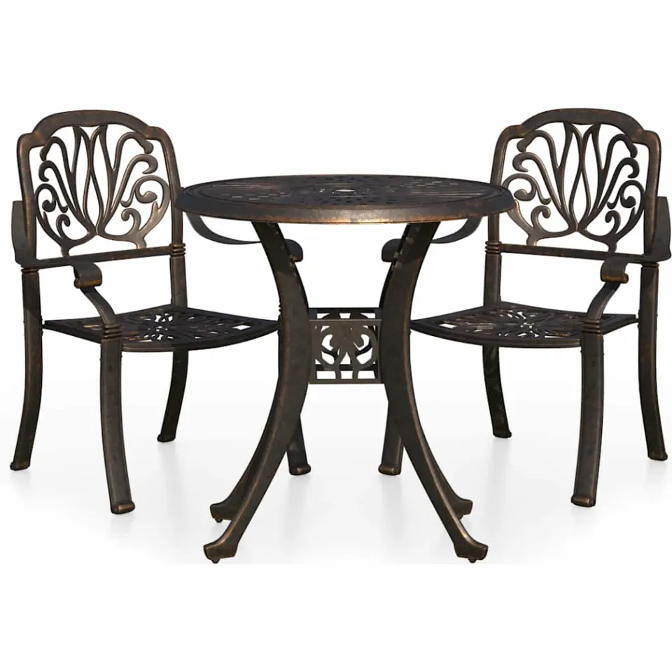 vidaXL 3-delige Bistroset gietaluminium bronskleurig bruin, foto 3