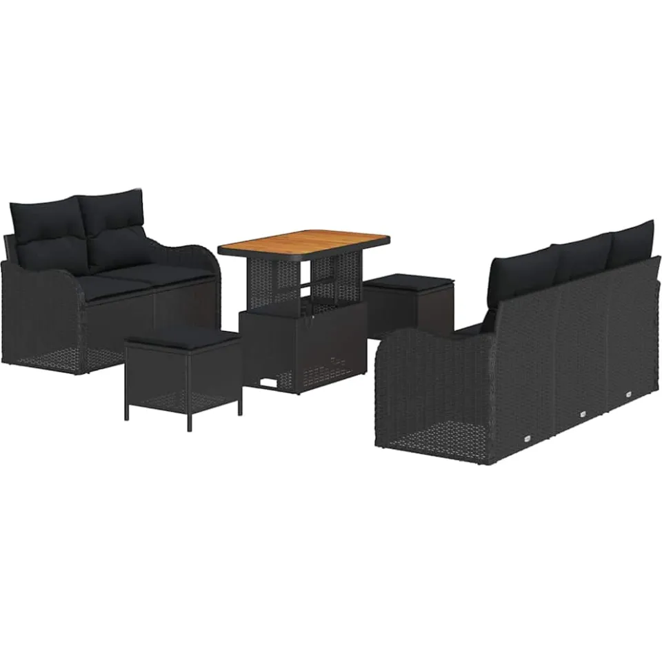 vidaXL Tuinbankenset 8 st Zwart poly rattan, foto 3