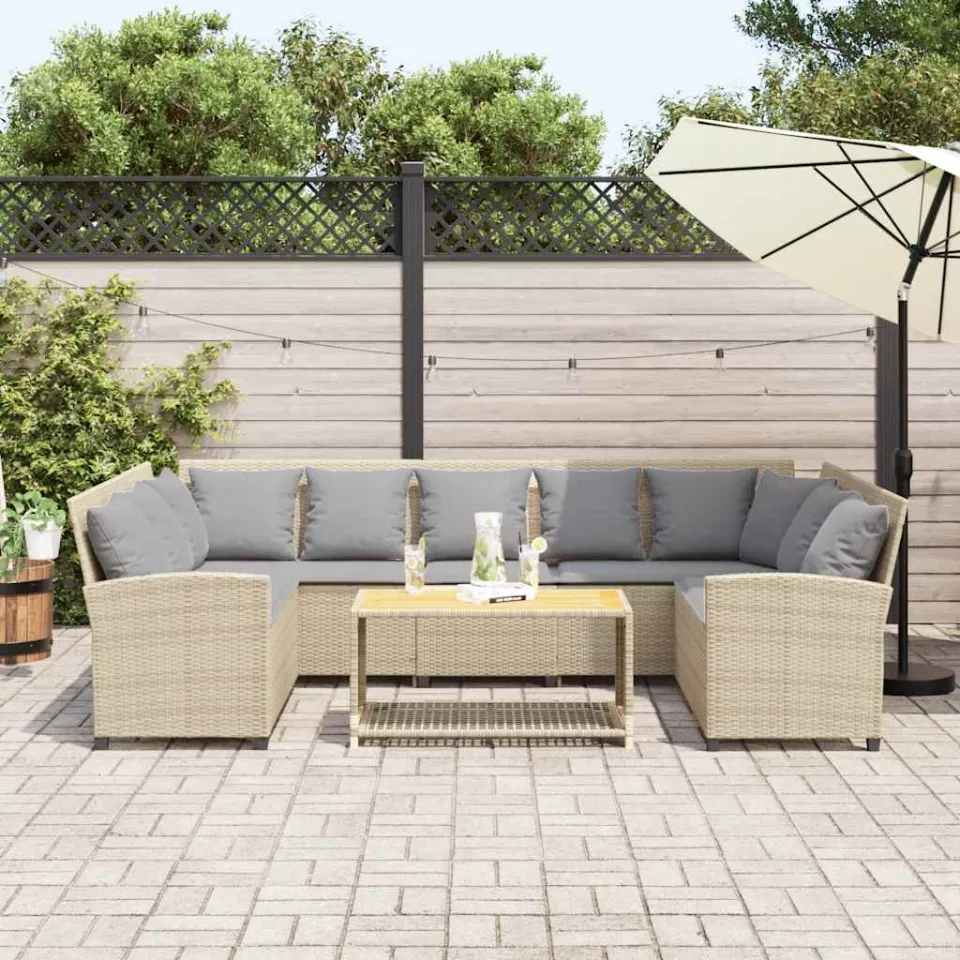 vidaXL Tuinbank met kussens poly rattan beige, foto 3