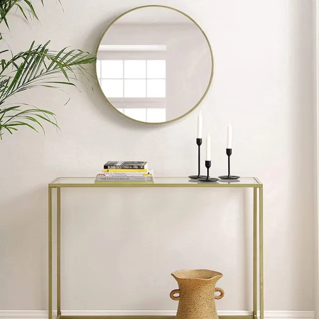 DiBasso Wandtafel - Haltafel - Sidetable - Dressoir - 100 x 35 x 80 cm - Opbergrek - Gehard Glas - Makkelijke Montage - Verstelbare Poten - Goud Goud | 1-laags