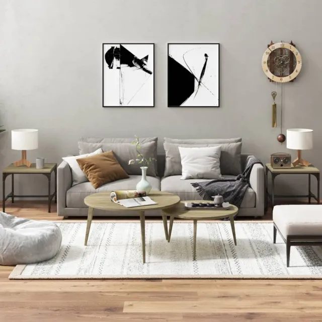 vidaXL Bijzettafels 2 st 40x40x35 cm bewerkt hout sonoma eikenkleurig Bruin