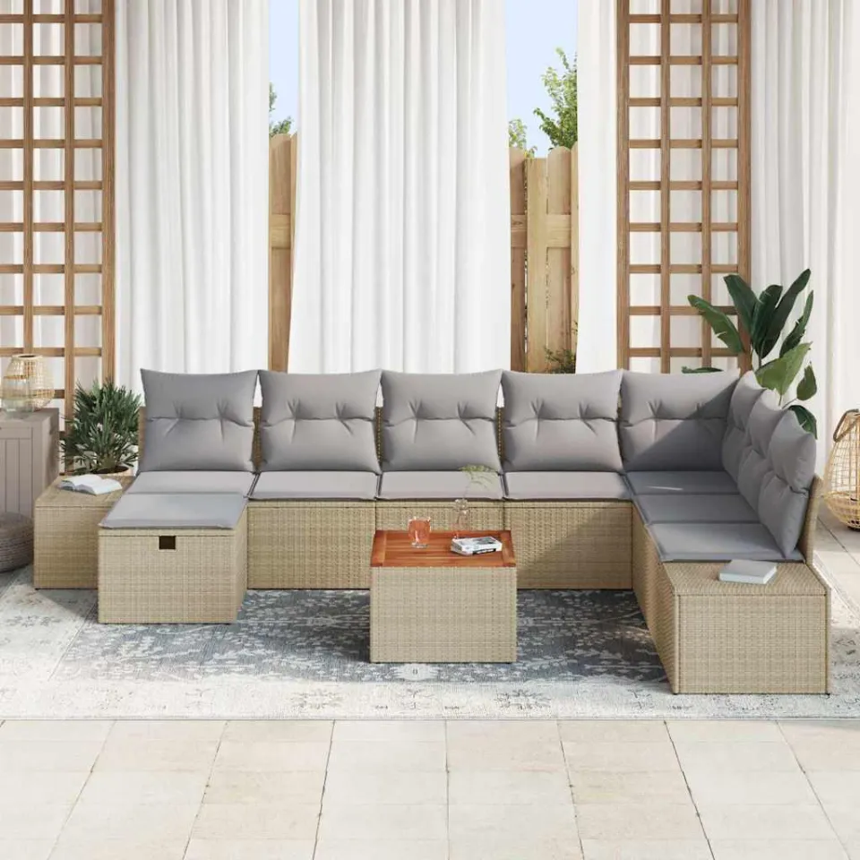 vidaXL Tuinbankenset 9 st Beige poly rattan, foto 3