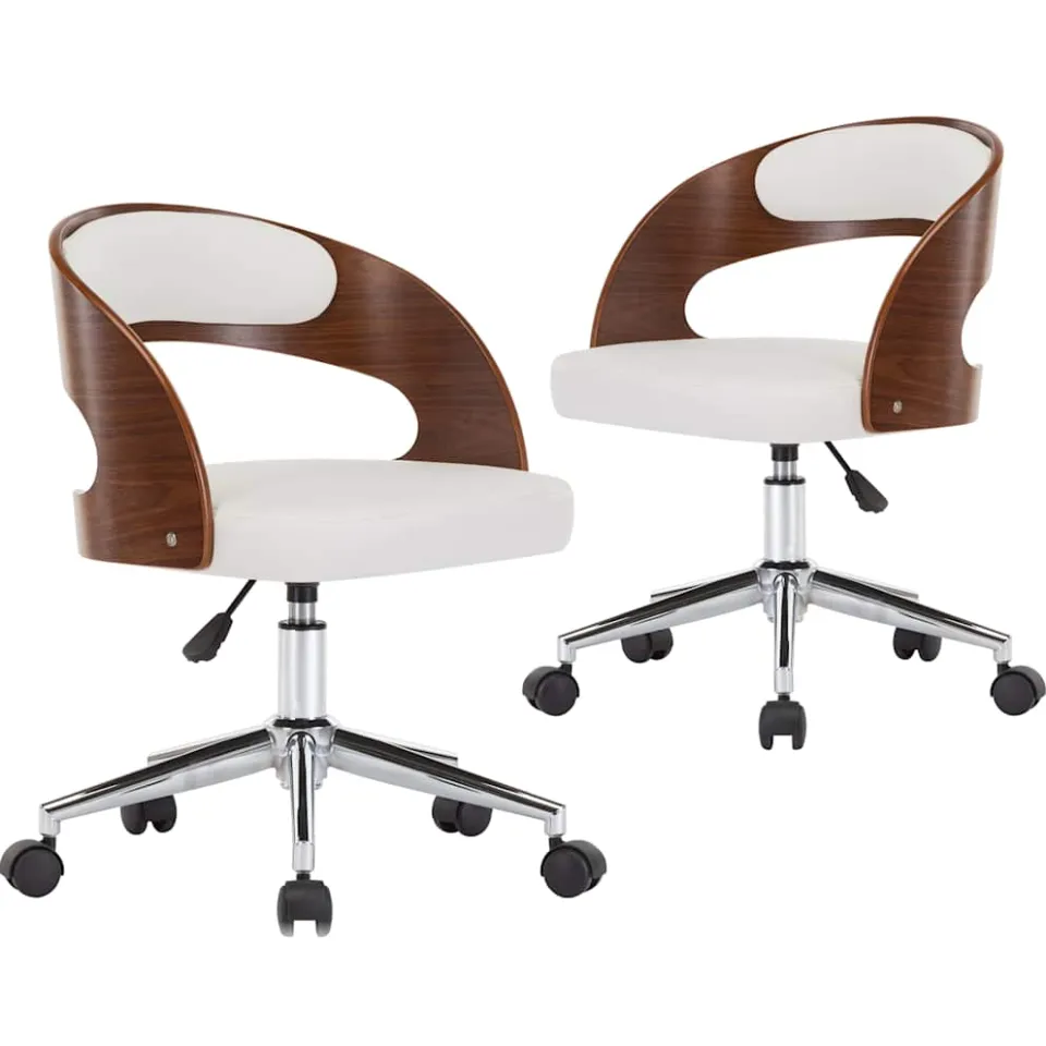 vidaXL Eetkamerstoelen draaibaar 2 st gebogen hout en kunstleer wit, foto 3