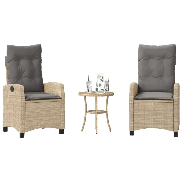 vidaXL 3-delige Bistroset met kussens poly rattan gemengd beige