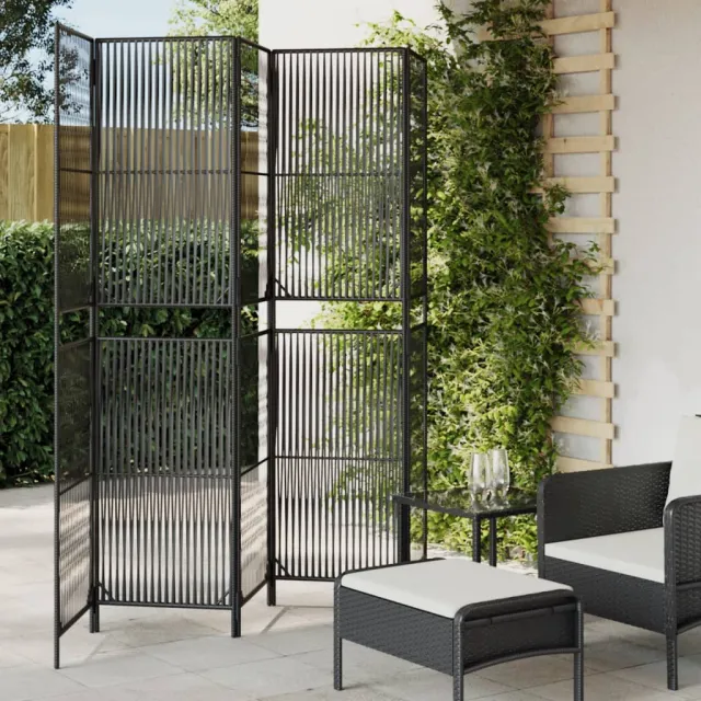 vidaXL Kamerscherm 5 panelen poly rattan zwart, foto 2