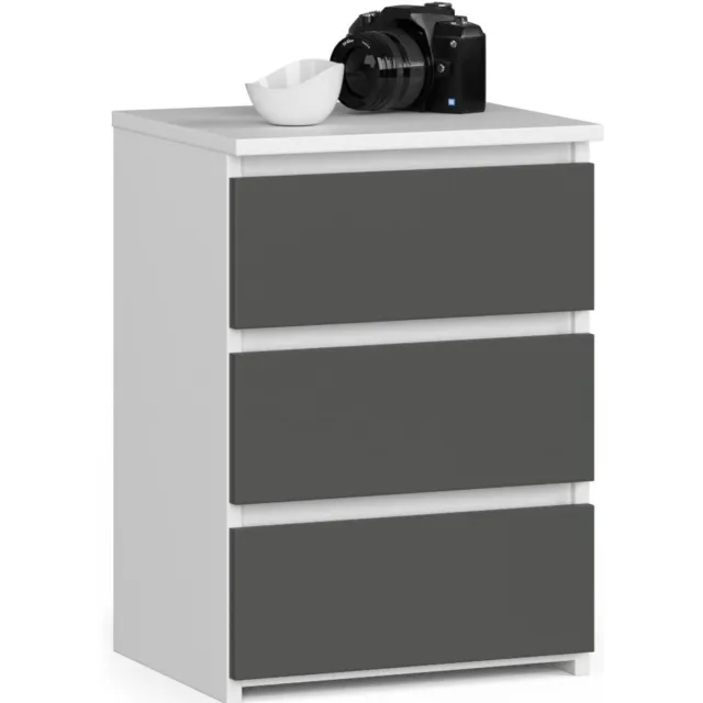 Nachtkastje CL3/40 met 3 Lades / AKORD Furniture Factory / Wit - Grafietgrijs / 40 x 57 x 35 cm
