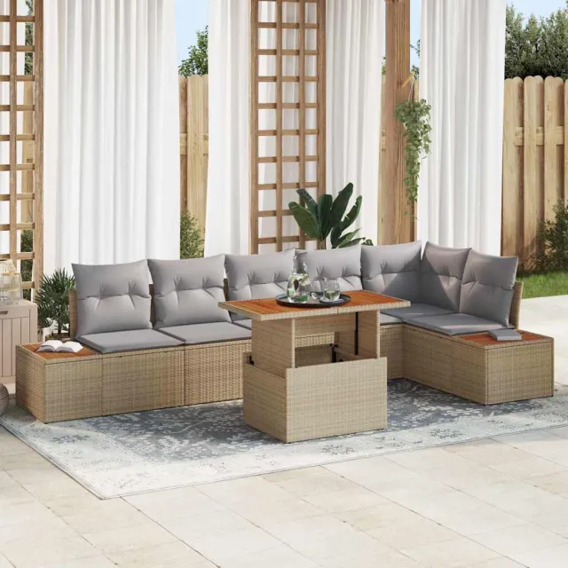 vidaXL Tuin Sofa Set 7 st Beige Poly riet, foto 2