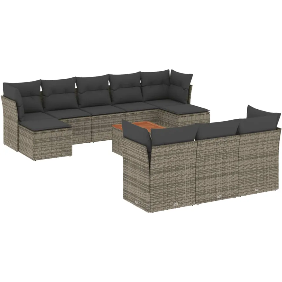 vidaXL 11-delige Loungeset met kussens poly rattan grijs