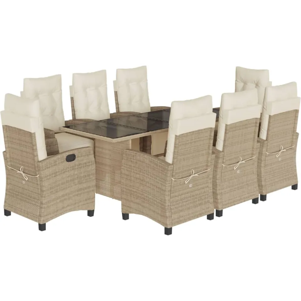 vidaXL 9-delige Tuinset met kussens poly rattan beige, foto 3