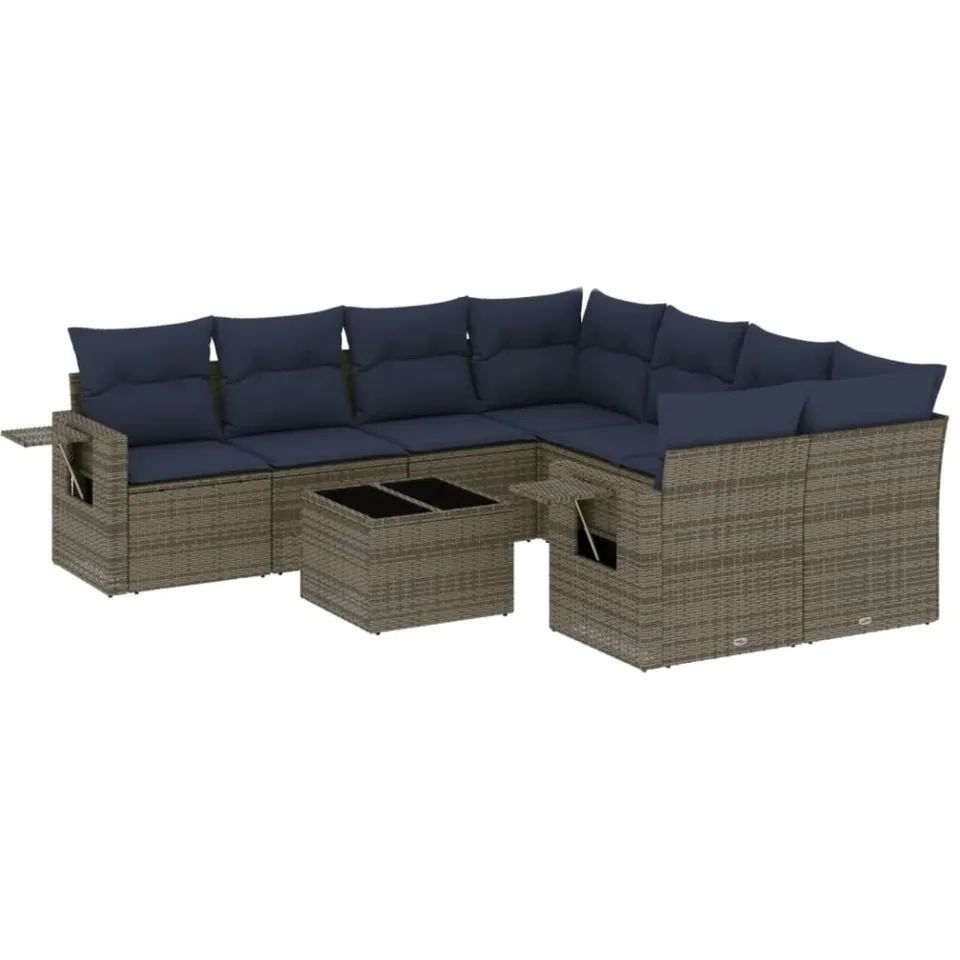 vidaXL 9-delige tuinbankset met kussens, grijs polyrotan, foto 3