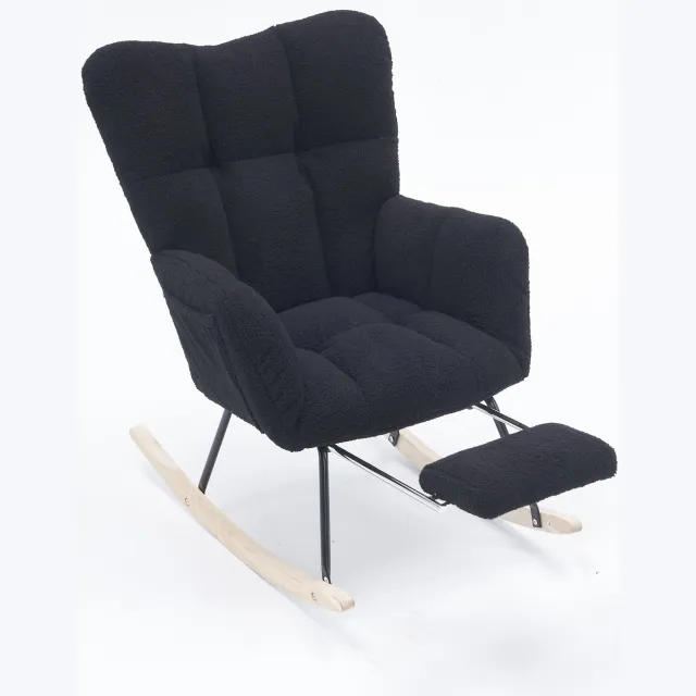 CHICFURN Schommelstoel - Voetsteun - Houten onderstel - Zwart