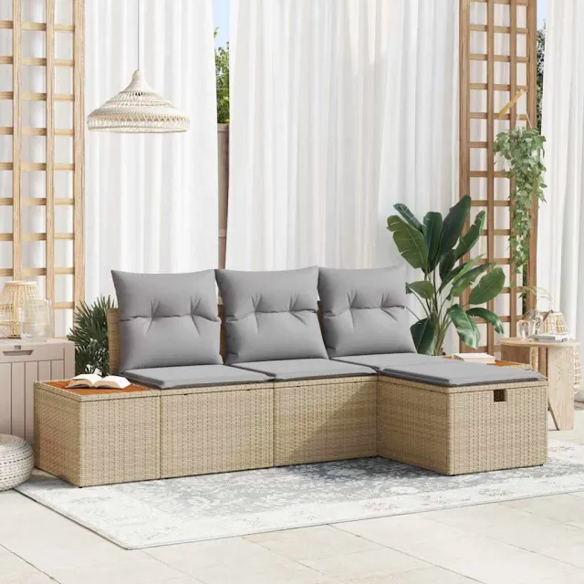 vidaXL Tuin Sofa Set 4 st Beige poly rattan, foto 2