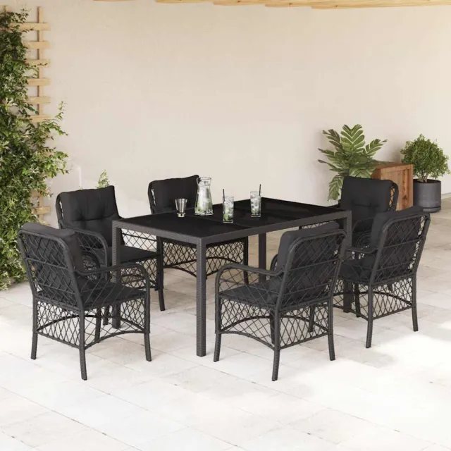 vidaXL 7-delige Tuinset met kussens poly rattan zwart, foto 2