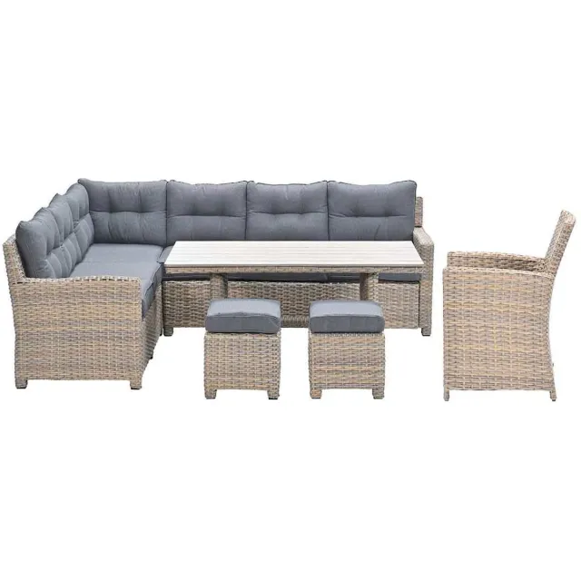 Garden Impressions Alaska lounge dining set 6-delig links - vintage willow - light teak vironwood bruin