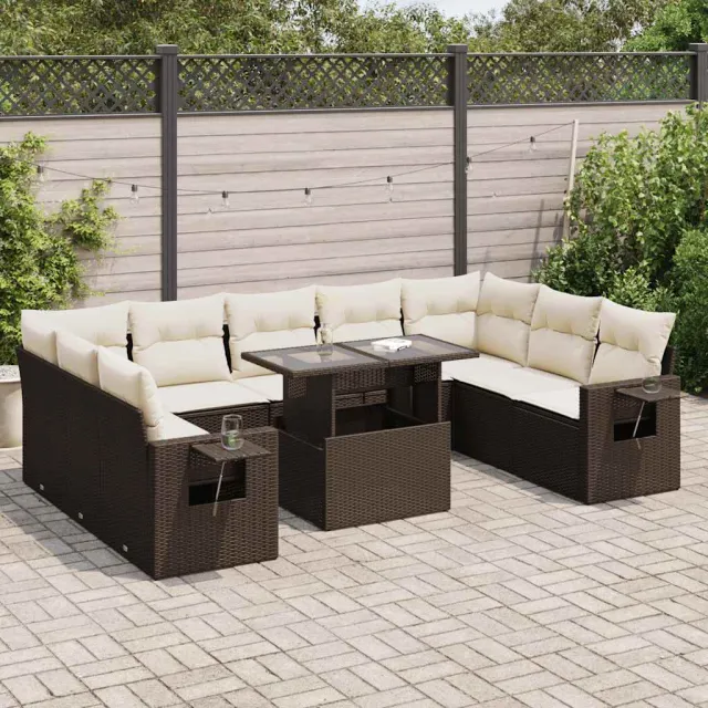 vidaXL 10-delige Loungeset met kussens poly rattan bruin, foto 2