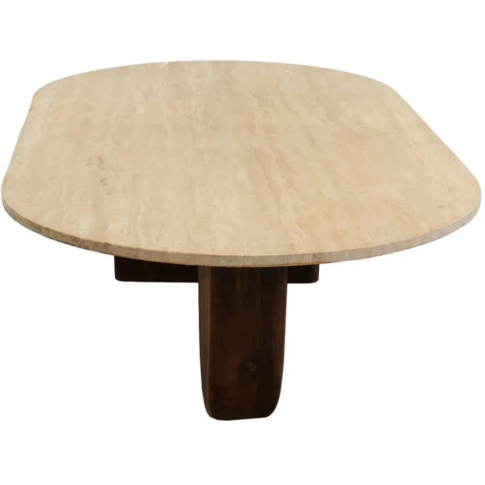 Giga Meubel Salontafel Wessel Ovaal - Travertin/Hout - Bruin - 120x65x38cm, foto 3
