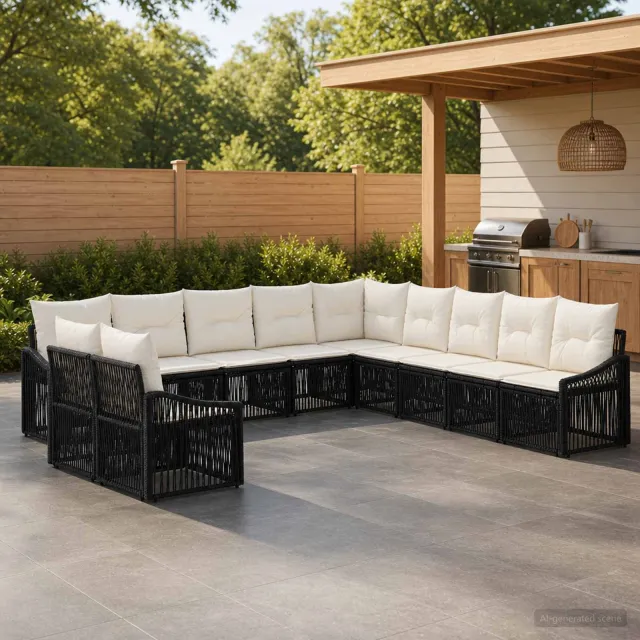 vidaXL Tuinbankenset 11 st 11-zits Zwart poly rattan, foto 2