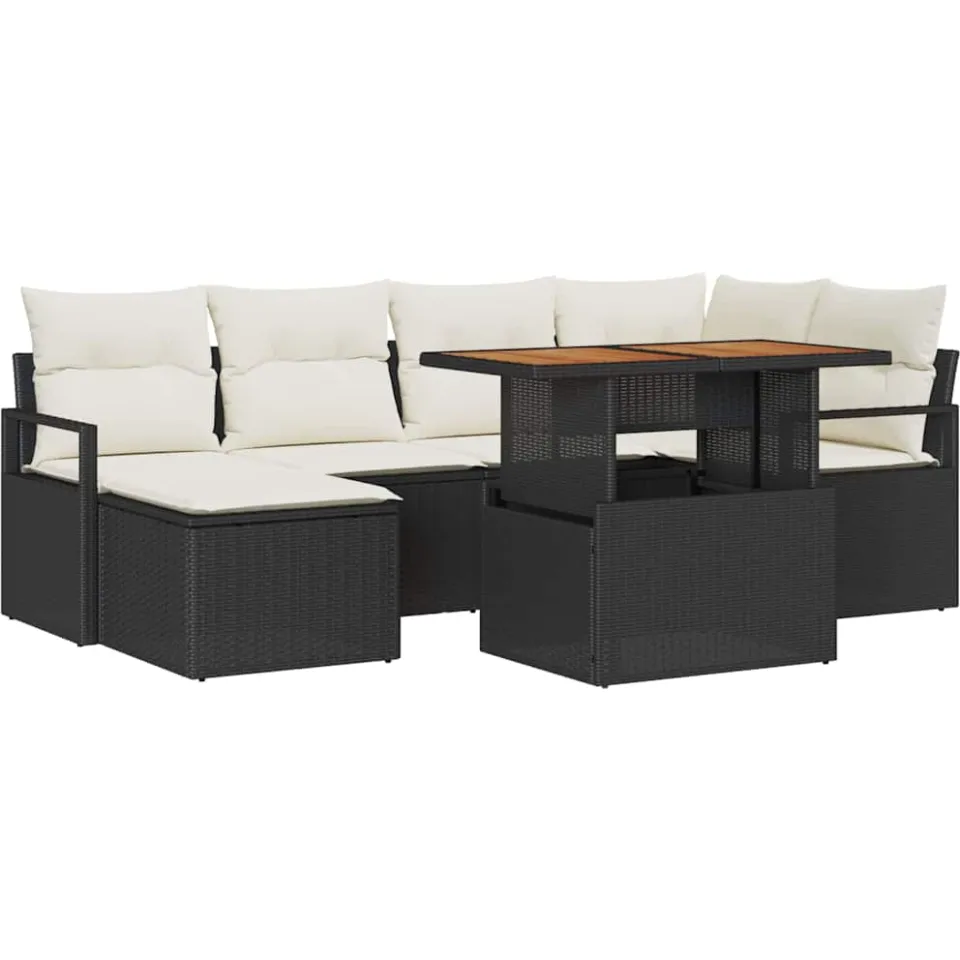 vidaXL Tuinbankenset 7 st Zwart poly rattan