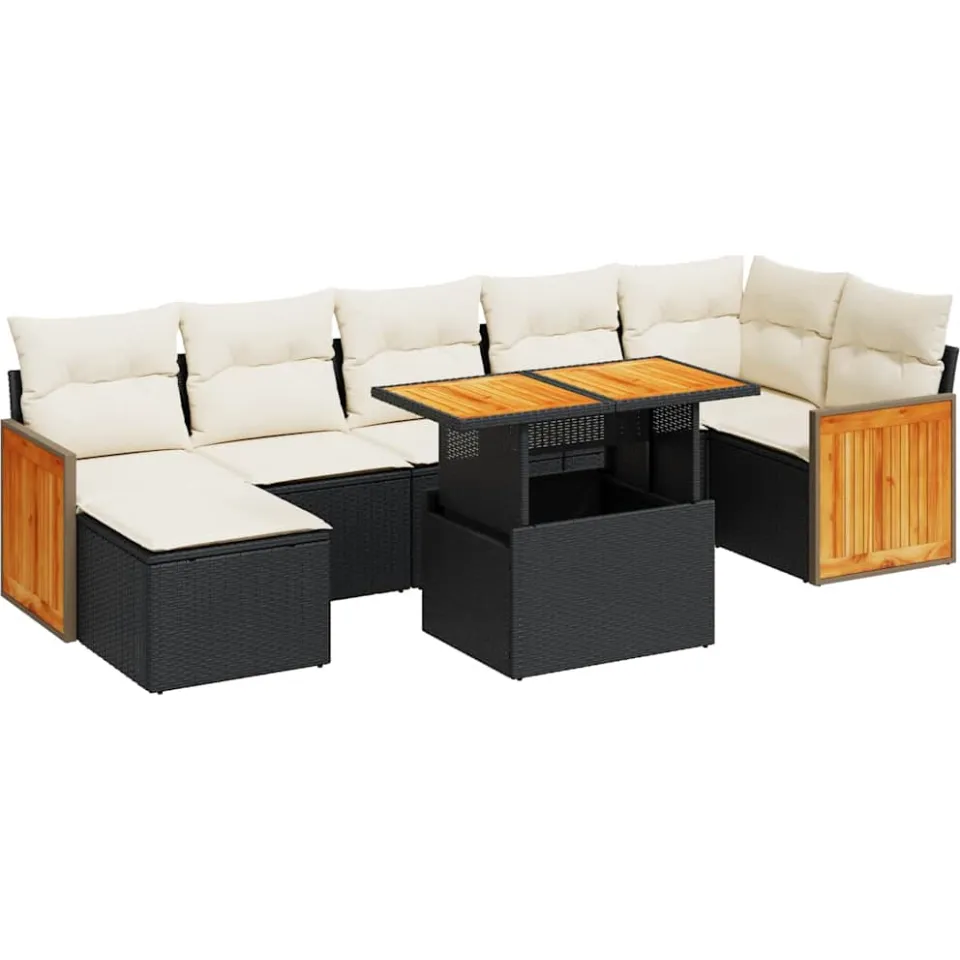 vidaXL 8-delige Loungeset met kussens poly rattan acacia zwart, foto 3