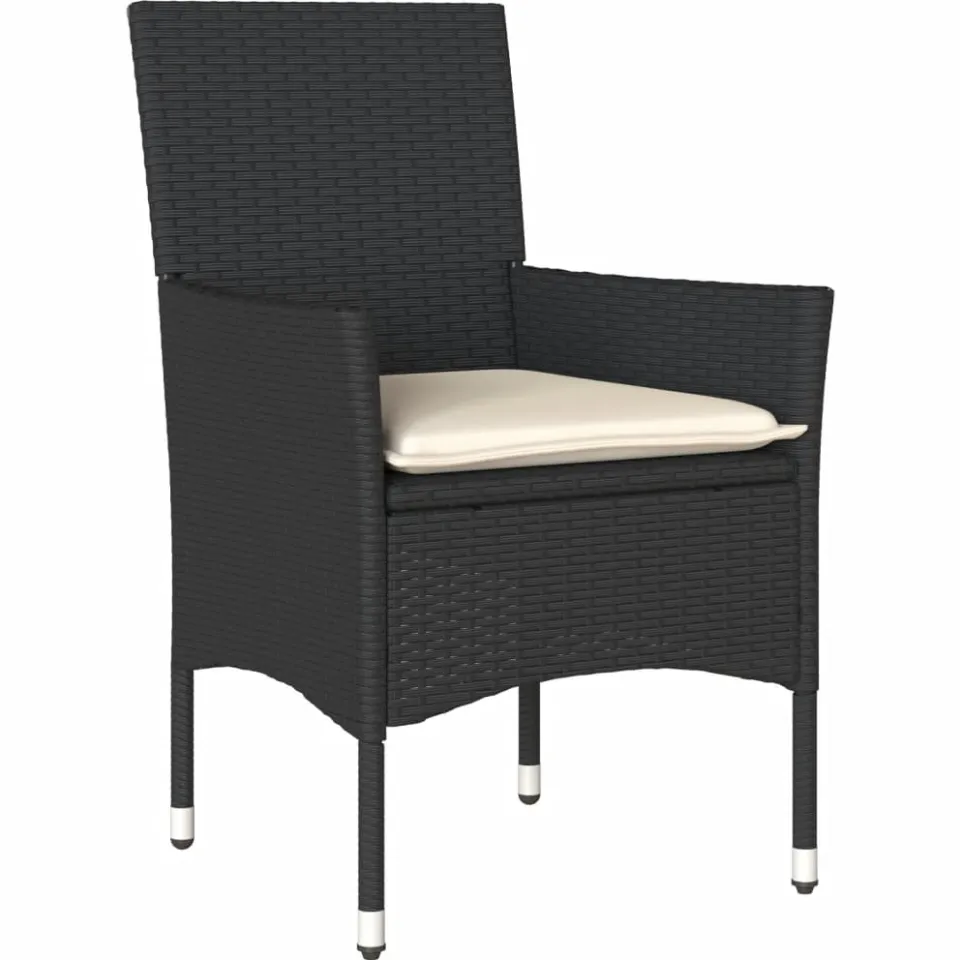 vidaXL 7-delige Tuinset met kussens poly rattan en acaciahout zwart