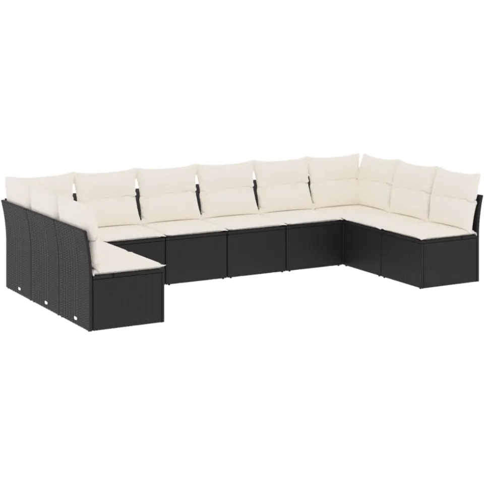 vidaXL 10-delige Loungeset met kussens poly rattan zwart, foto 3
