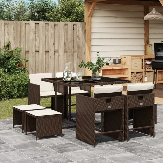 vidaXL 9-delige Tuinset met kussens poly rattan bruin, foto 2