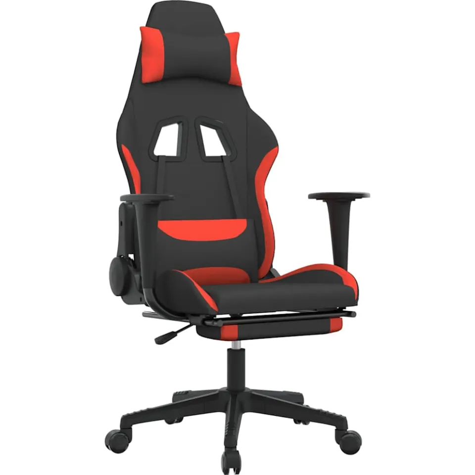 vidaXL Massage gamestoel met voetensteun stof zwart en rood, foto 3