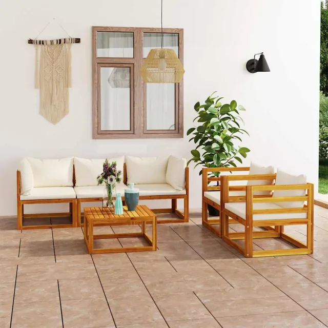 vidaXL 6-delige Loungeset met kussens massief acaciahout crème, foto 2