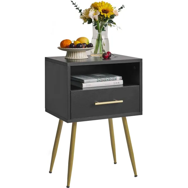 Duraxl Nachtkastje, Mid-Century Modern nachtkastje met poten, minimalistische en praktische bijzettafel Zwart