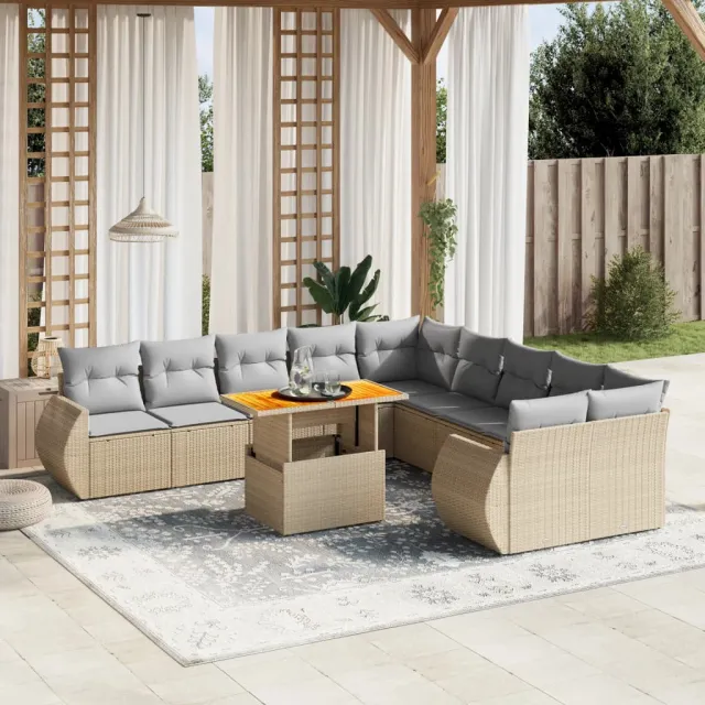 vidaXL 11-delige Tuinset met kussens poly rattan beige, foto 2